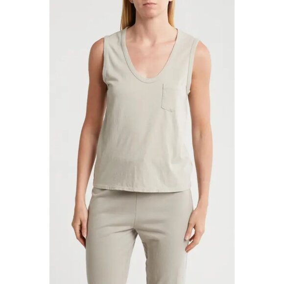 James Perse Womens V-Neck Cotton Tank Mineral Beige SZ 2 (Fits like 4-6) NEW $95 - Picture 1 of 1